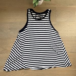 Sweaty Betty navy stripped swing top.